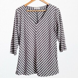 Hemp Cotton Striped Longline Lagenlook Tunic Gray + White Two Danes SZ L